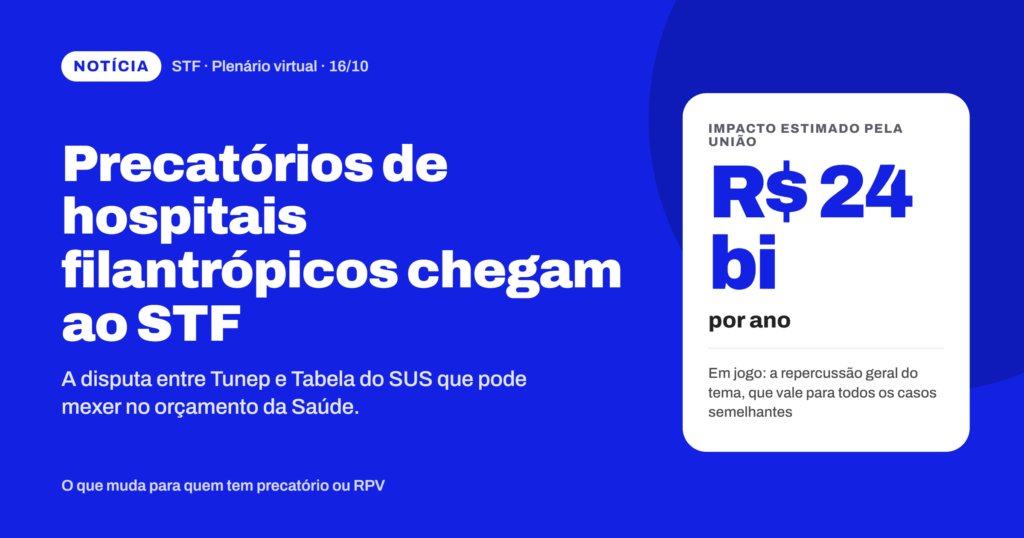 Precatórios de hospitais filantrópicos chegam ao STF e podem custar até R$ 24 bilhões por ano à Saúde